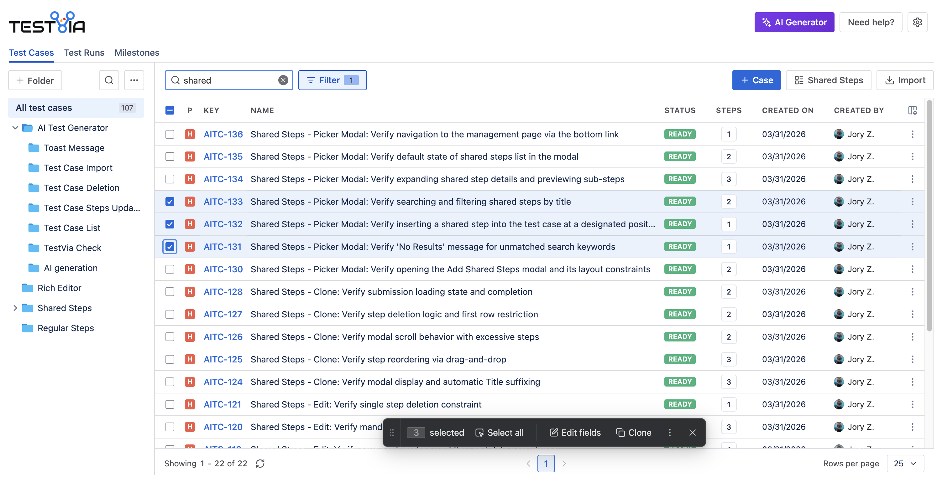 TestVia dashboard overview