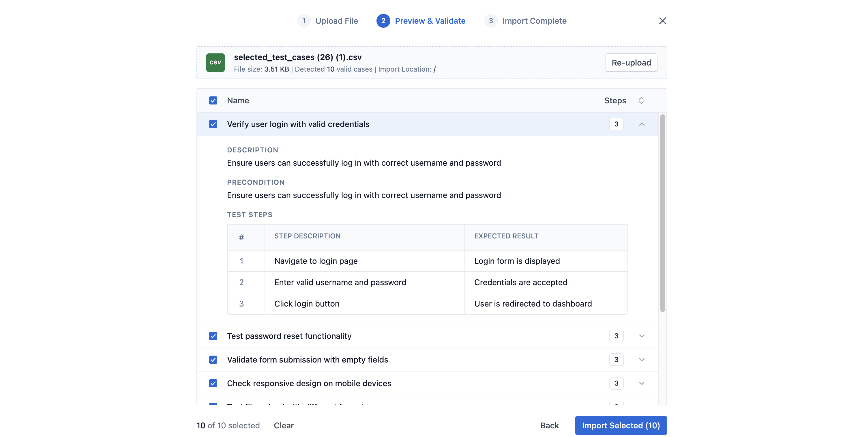 Import flow screenshot