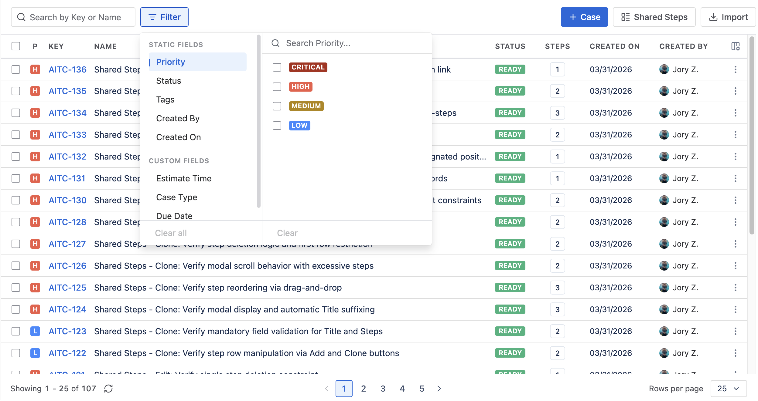 Test Case workspace screenshot